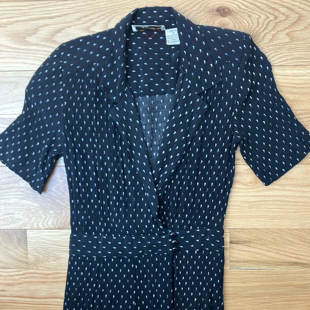 Vintage Liz Claiborne V-Neck Midi Dress with Cream Print 4P - Picture 3 of 7